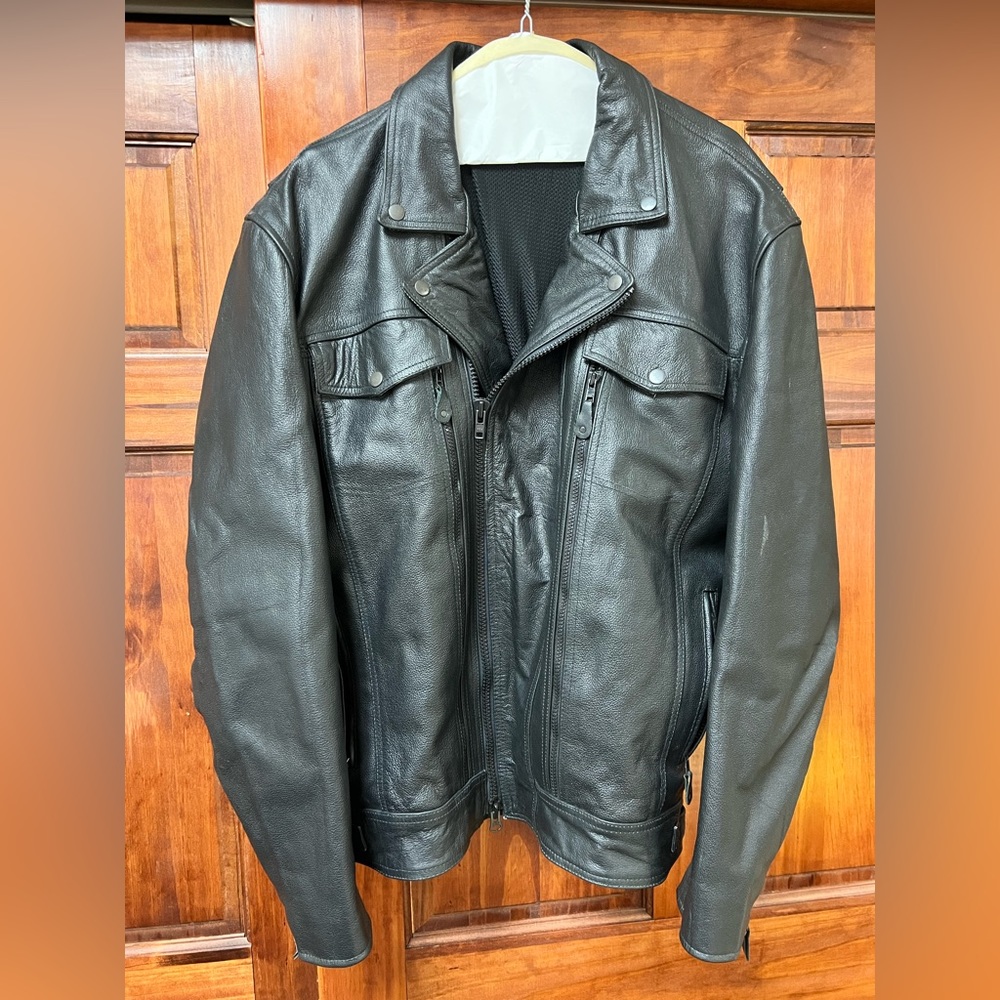 Genuine Leather Motorcycle Black Jacket with Zip Detail